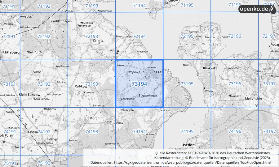 KOSTRA-DWD-2020 Rasterfeld Nr. 73194