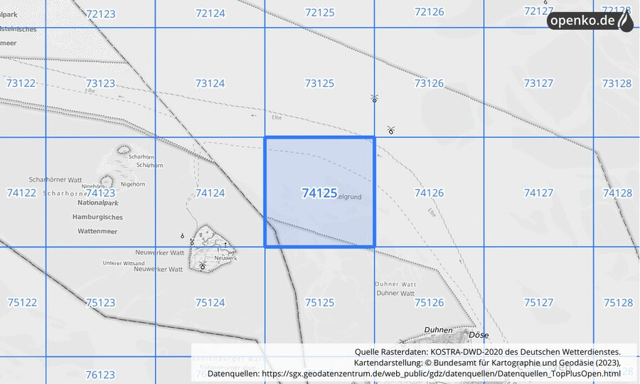 KOSTRA-DWD-2020 Rasterfeld Nr. 74125