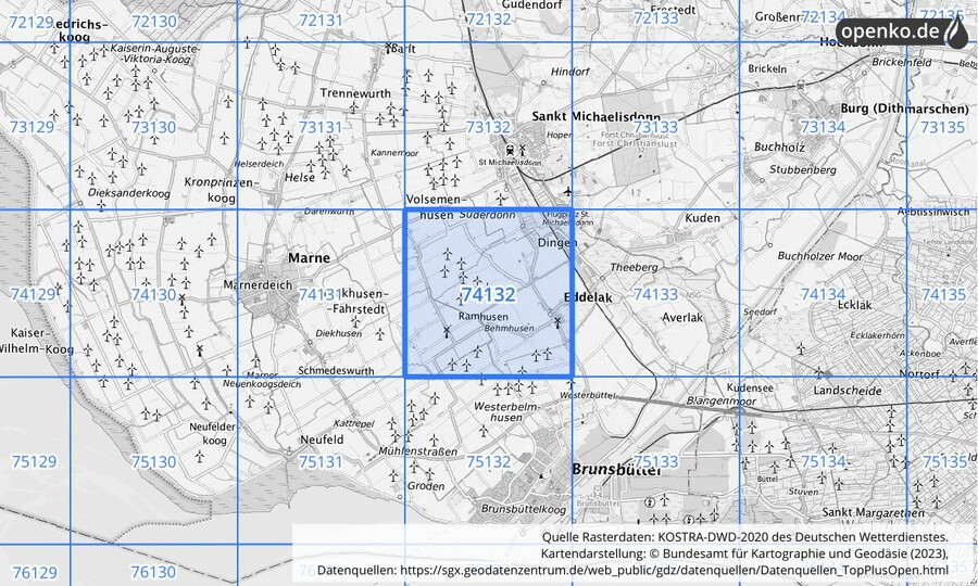 KOSTRA-DWD-2020 Rasterfeld Nr. 74132