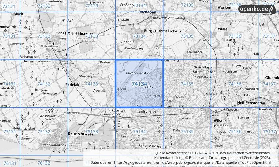 KOSTRA-DWD-2020 Rasterfeld Nr. 74134