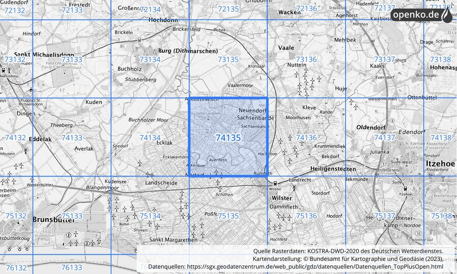 KOSTRA-DWD-2020 Rasterfeld Nr. 74135