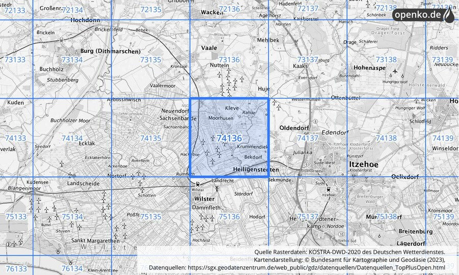 KOSTRA-DWD-2020 Rasterfeld Nr. 74136