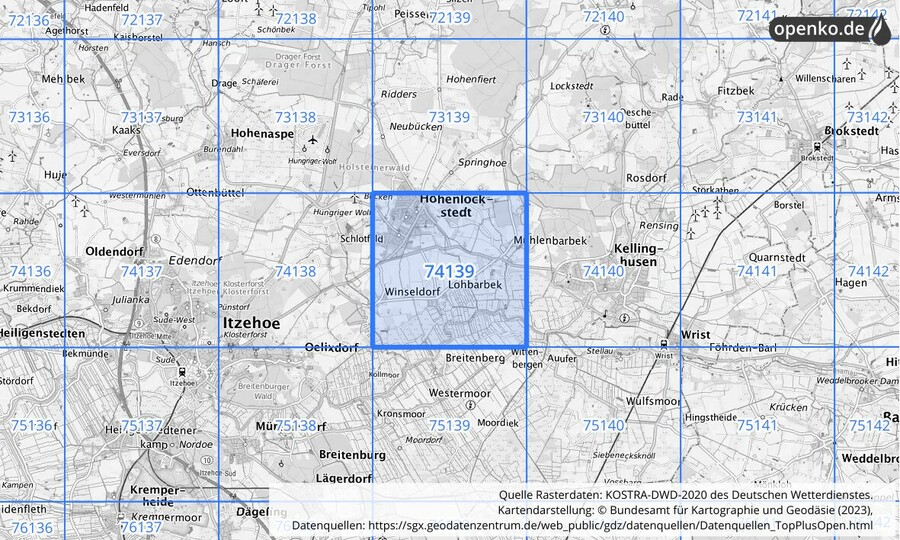 KOSTRA-DWD-2020 Rasterfeld Nr. 74139