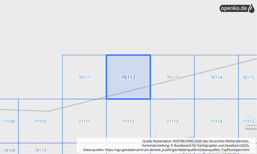 Übersichtskarte des KOSTRA-DWD-2020-Rasterfeldes Nr. 76112