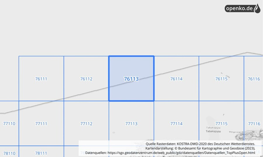 Übersichtskarte des KOSTRA-DWD-2020-Rasterfeldes Nr. 76113