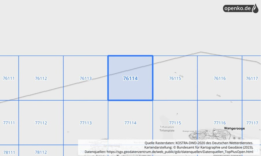 Übersichtskarte des KOSTRA-DWD-2020-Rasterfeldes Nr. 76114