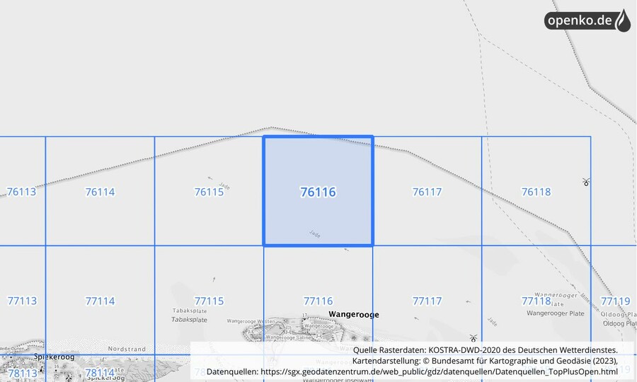Übersichtskarte des KOSTRA-DWD-2020-Rasterfeldes Nr. 76116