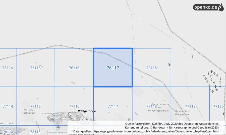 Übersichtskarte des KOSTRA-DWD-2020-Rasterfeldes Nr. 76117