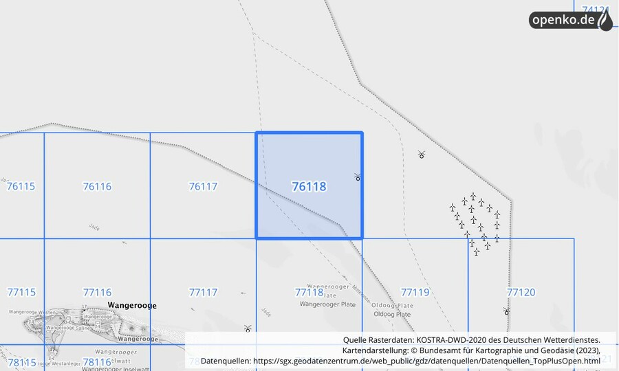 Übersichtskarte des KOSTRA-DWD-2020-Rasterfeldes Nr. 76118