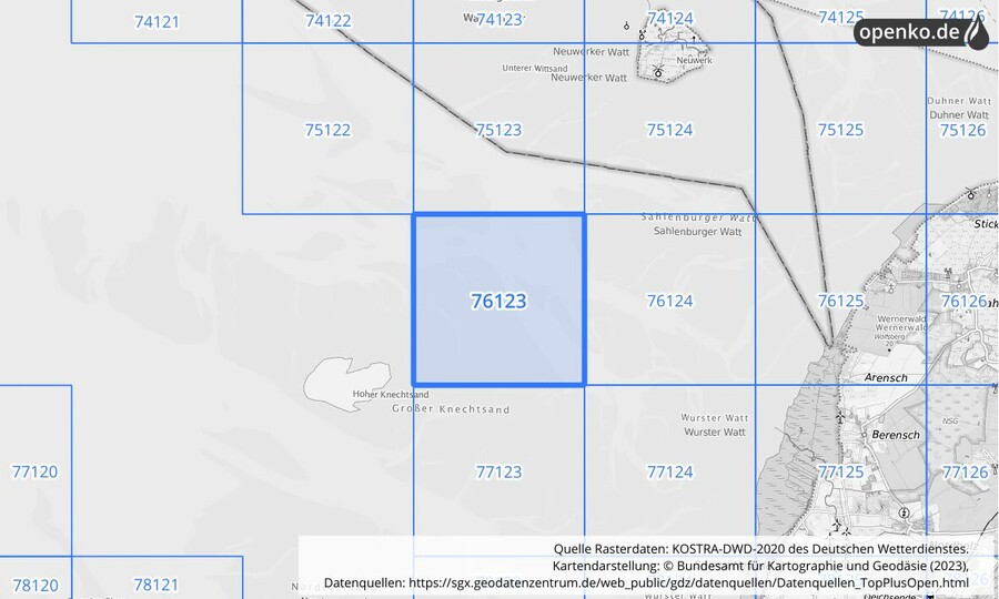 Übersichtskarte des KOSTRA-DWD-2020-Rasterfeldes Nr. 76123