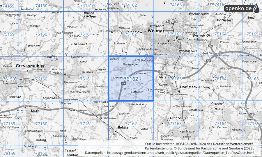 Übersichtskarte des KOSTRA-DWD-2020-Rasterfeldes Nr. 76162