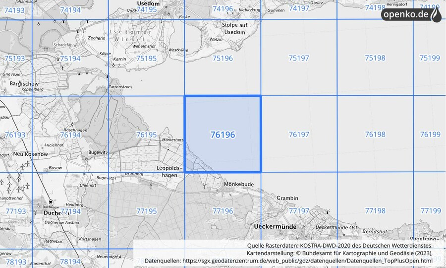 Übersichtskarte des KOSTRA-DWD-2020-Rasterfeldes Nr. 76196