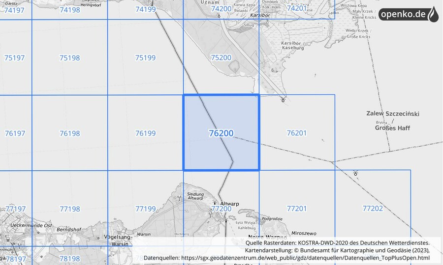Übersichtskarte des KOSTRA-DWD-2020-Rasterfeldes Nr. 76200