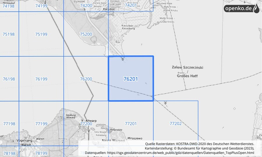 Übersichtskarte des KOSTRA-DWD-2020-Rasterfeldes Nr. 76201