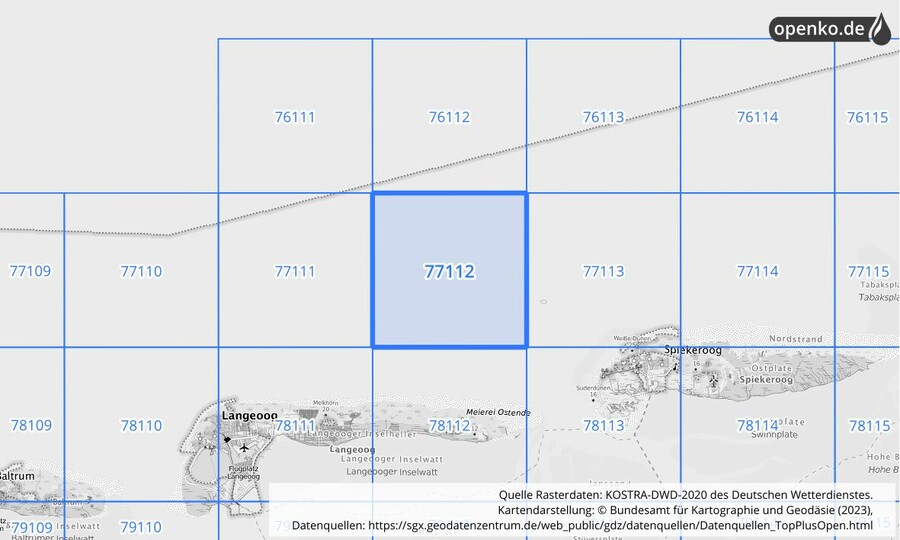 Übersichtskarte des KOSTRA-DWD-2020-Rasterfeldes Nr. 77112