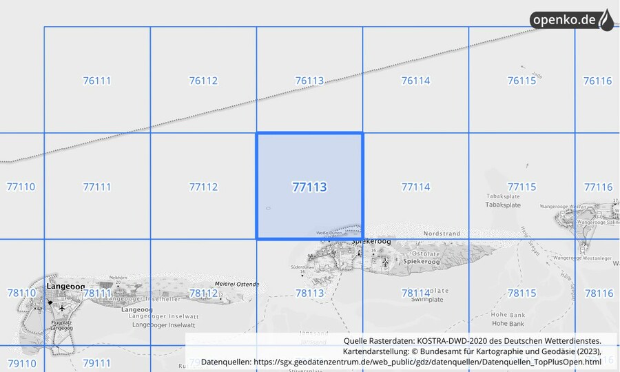 Übersichtskarte des KOSTRA-DWD-2020-Rasterfeldes Nr. 77113