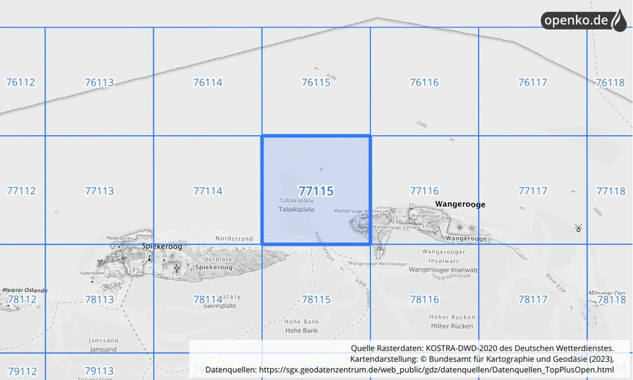 Übersichtskarte des KOSTRA-DWD-2020-Rasterfeldes Nr. 77115