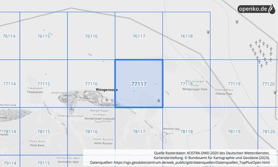 Übersichtskarte des KOSTRA-DWD-2020-Rasterfeldes Nr. 77117