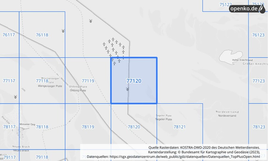 Übersichtskarte des KOSTRA-DWD-2020-Rasterfeldes Nr. 77120