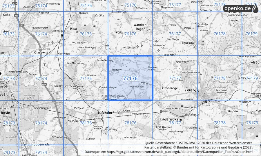 Übersichtskarte des KOSTRA-DWD-2020-Rasterfeldes Nr. 77176