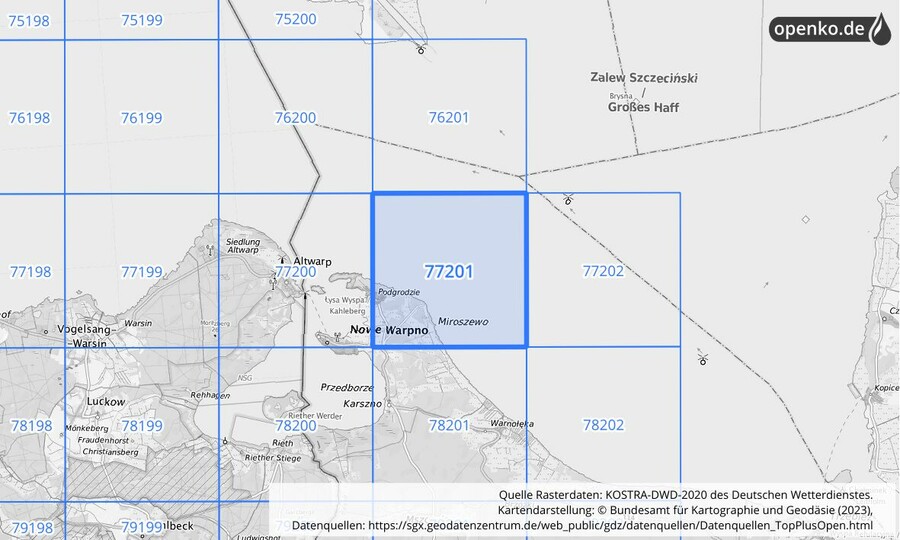 Übersichtskarte des KOSTRA-DWD-2020-Rasterfeldes Nr. 77201