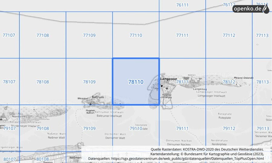 Übersichtskarte des KOSTRA-DWD-2020-Rasterfeldes Nr. 78110