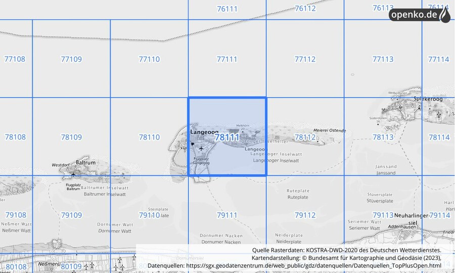 Übersichtskarte des KOSTRA-DWD-2020-Rasterfeldes Nr. 78111