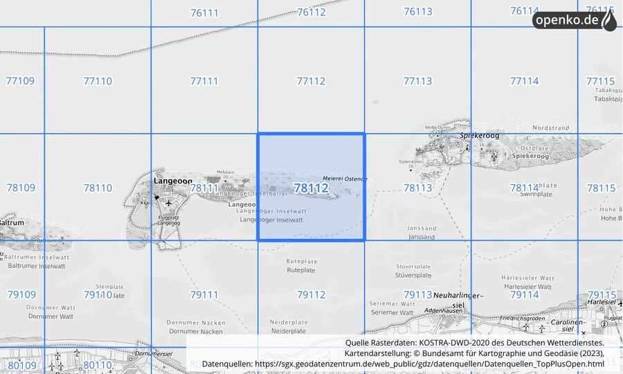 Übersichtskarte des KOSTRA-DWD-2020-Rasterfeldes Nr. 78112