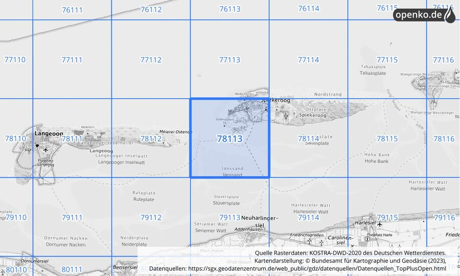 Übersichtskarte des KOSTRA-DWD-2020-Rasterfeldes Nr. 78113