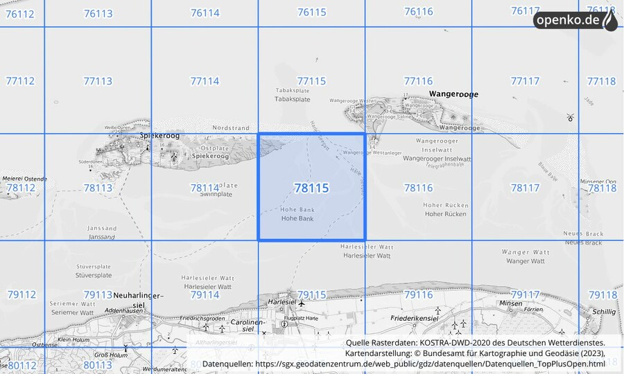 Übersichtskarte des KOSTRA-DWD-2020-Rasterfeldes Nr. 78115