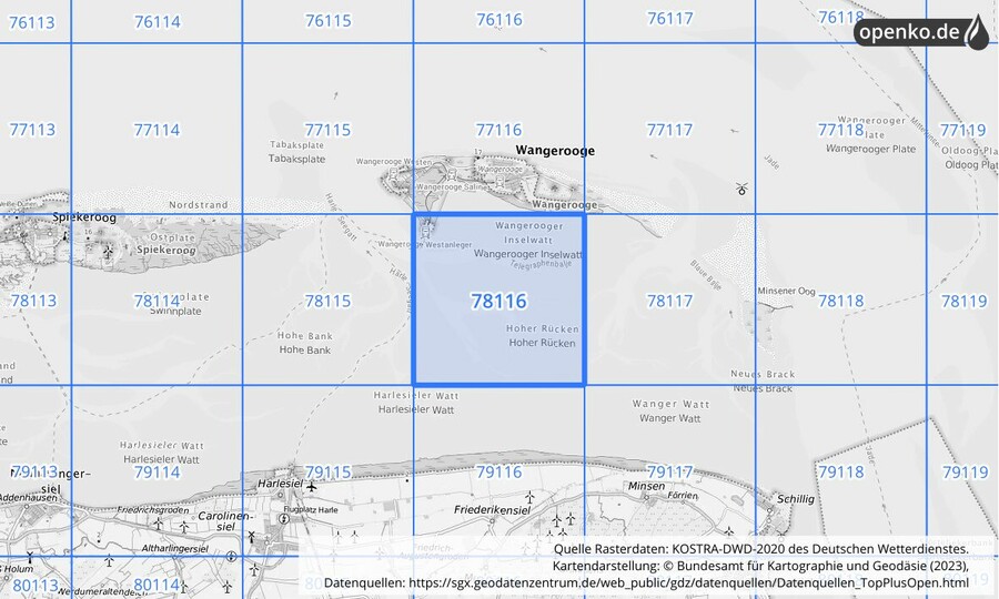 Übersichtskarte des KOSTRA-DWD-2020-Rasterfeldes Nr. 78116