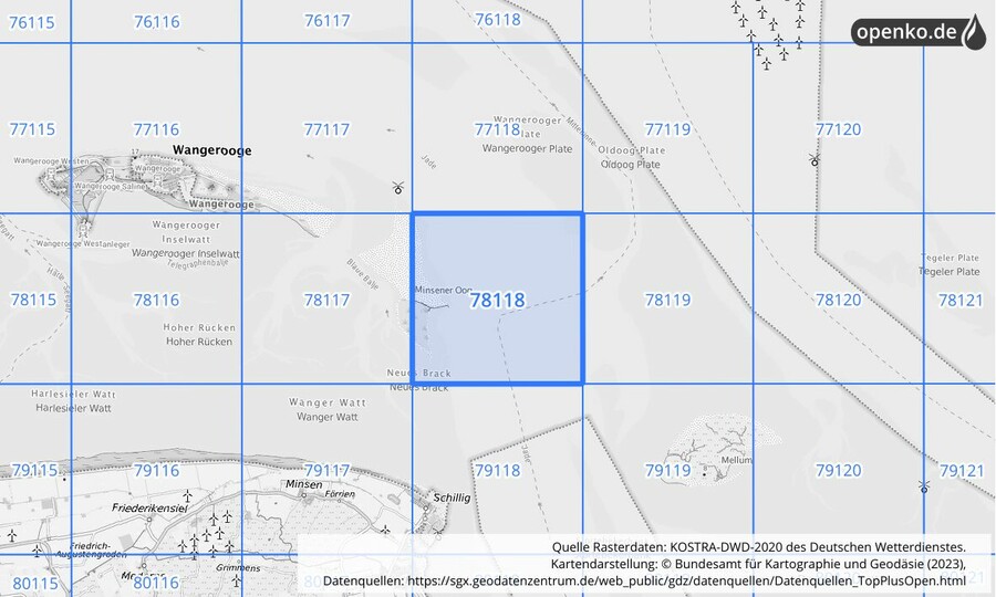 Übersichtskarte des KOSTRA-DWD-2020-Rasterfeldes Nr. 78118