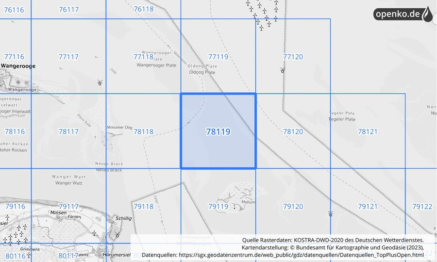 Übersichtskarte des KOSTRA-DWD-2020-Rasterfeldes Nr. 78119