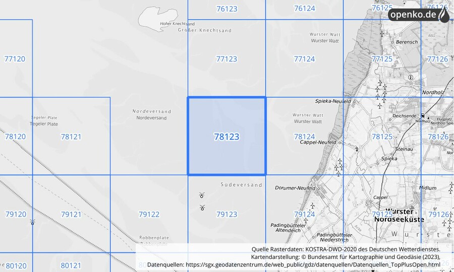 Übersichtskarte des KOSTRA-DWD-2020-Rasterfeldes Nr. 78123