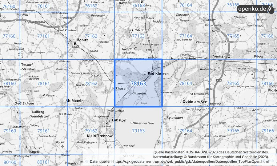 Übersichtskarte des KOSTRA-DWD-2020-Rasterfeldes Nr. 78163