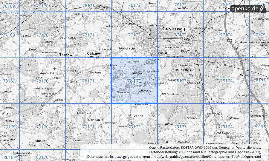 Übersichtskarte des KOSTRA-DWD-2020-Rasterfeldes Nr. 78172