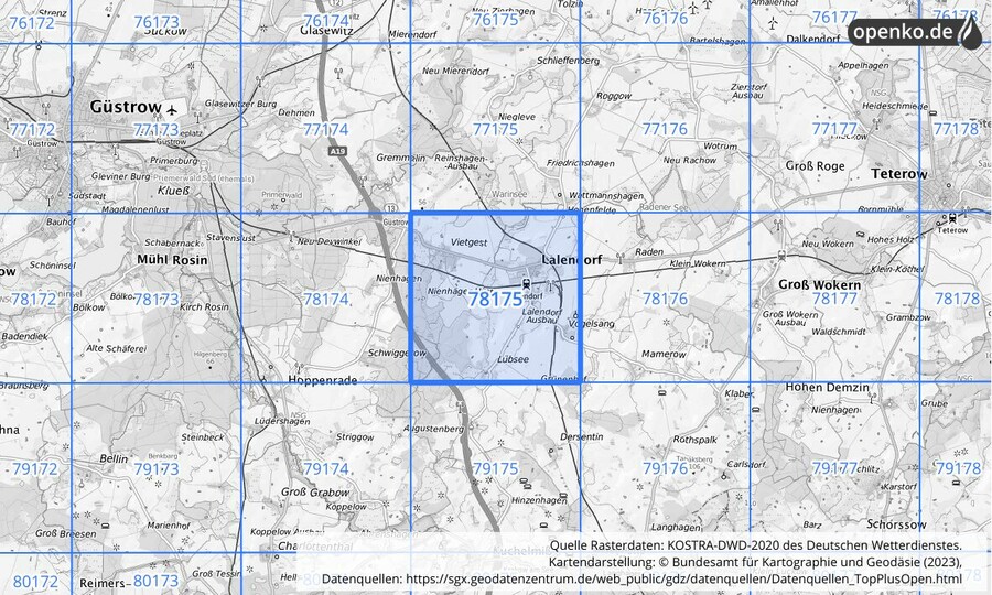 Übersichtskarte des KOSTRA-DWD-2020-Rasterfeldes Nr. 78175