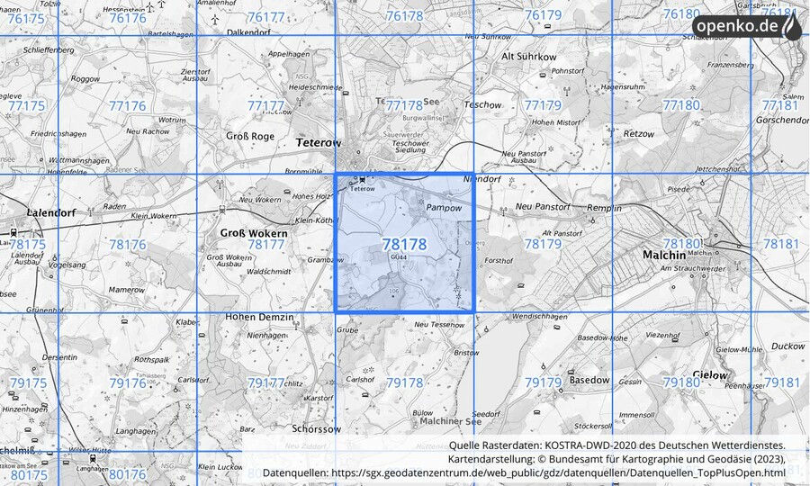 Übersichtskarte des KOSTRA-DWD-2020-Rasterfeldes Nr. 78178