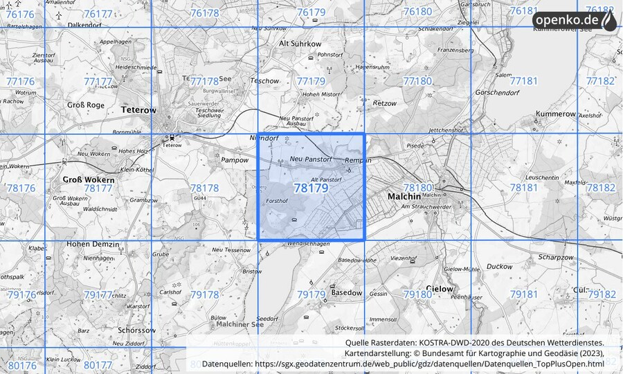 Übersichtskarte des KOSTRA-DWD-2020-Rasterfeldes Nr. 78179