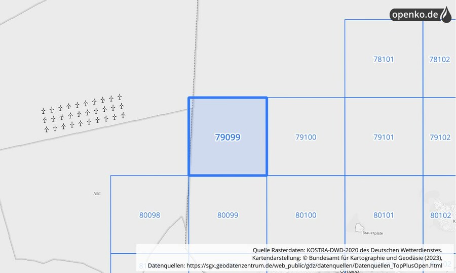 Übersichtskarte des KOSTRA-DWD-2020-Rasterfeldes Nr. 79099