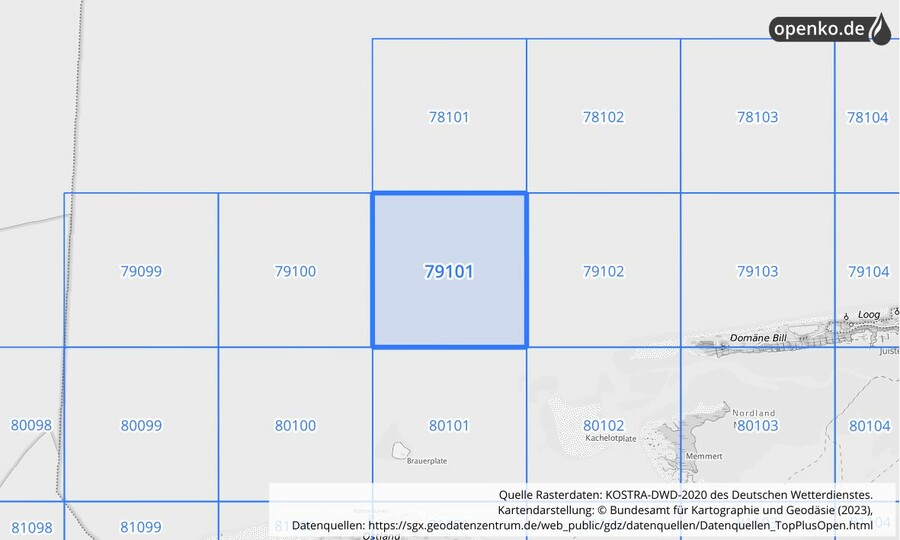 Übersichtskarte des KOSTRA-DWD-2020-Rasterfeldes Nr. 79101