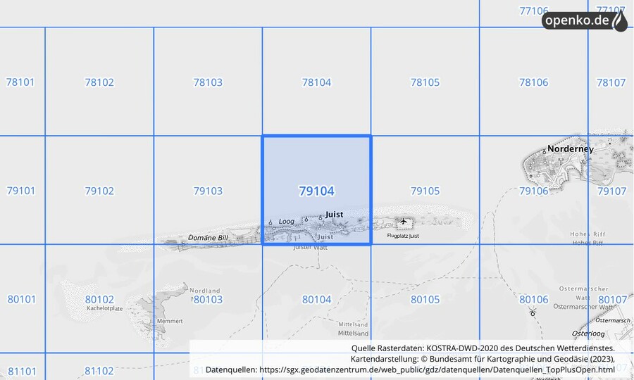 KOSTRA-DWD-2020 Rasterfeld Nr. 79104