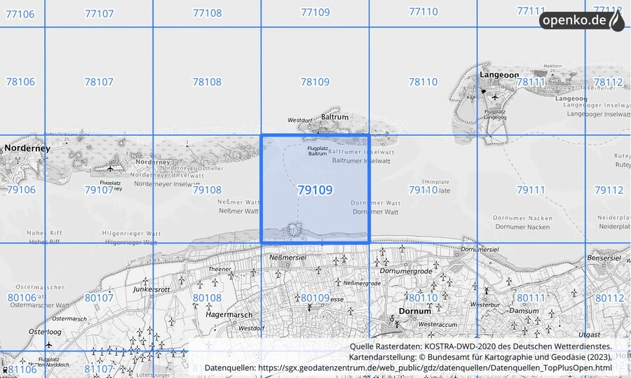 Übersichtskarte des KOSTRA-DWD-2020-Rasterfeldes Nr. 79109