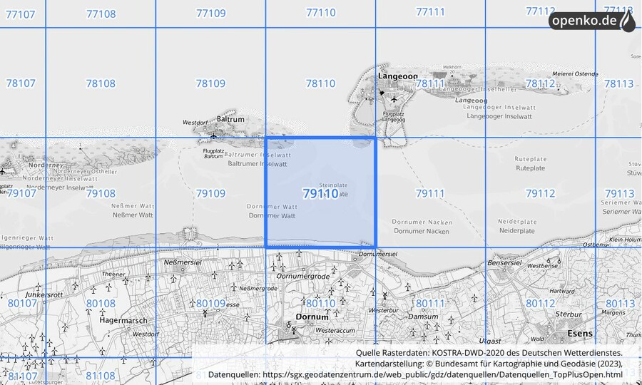 Übersichtskarte des KOSTRA-DWD-2020-Rasterfeldes Nr. 79110