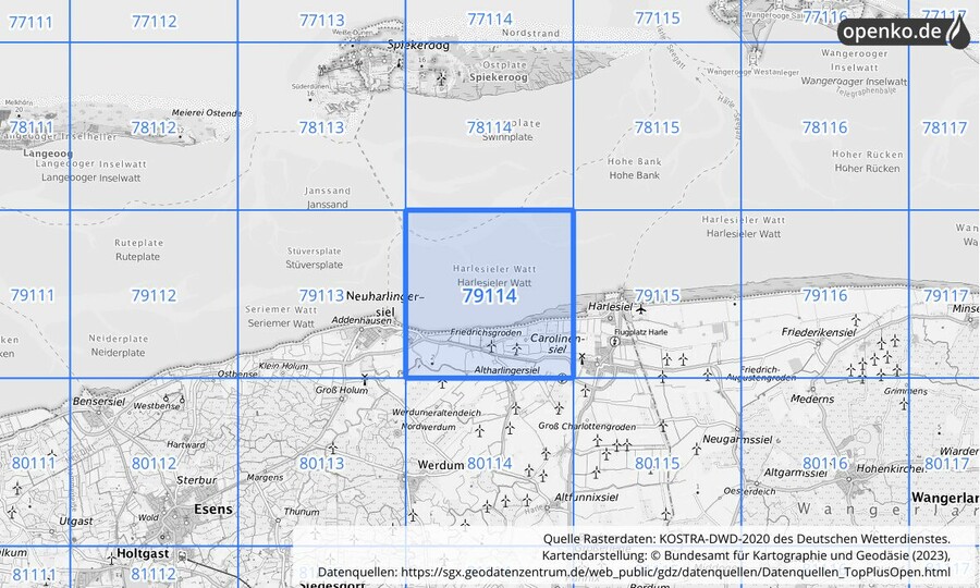 Übersichtskarte des KOSTRA-DWD-2020-Rasterfeldes Nr. 79114