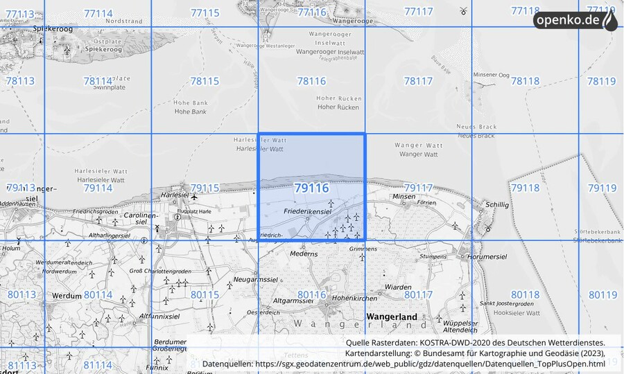 Übersichtskarte des KOSTRA-DWD-2020-Rasterfeldes Nr. 79116