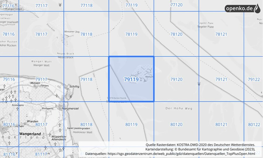 Übersichtskarte des KOSTRA-DWD-2020-Rasterfeldes Nr. 79119