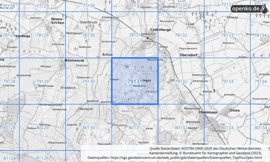 Übersichtskarte des KOSTRA-DWD-2020-Rasterfeldes Nr. 79131