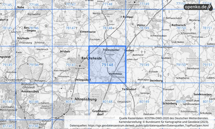 KOSTRA-DWD-2020 Rasterfeld Nr. 79148