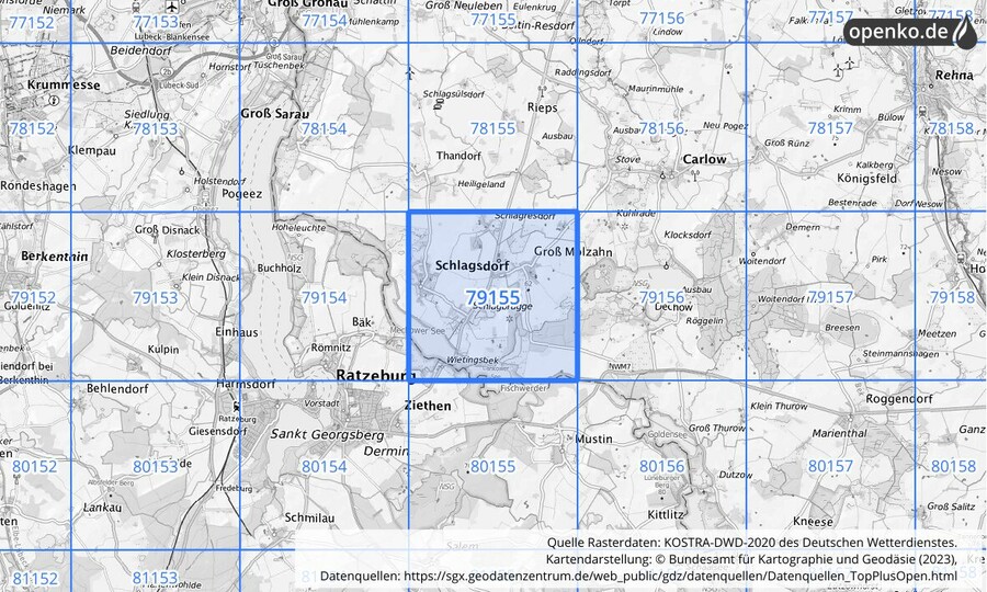 KOSTRA-DWD-2020 Rasterfeld Nr. 79155